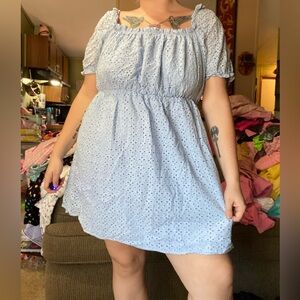 Powder blue eyelet mini dress